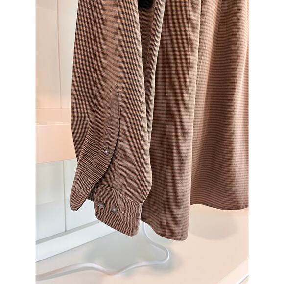 Vintage Natural Issue Long Sleeve Shirt Brown Micro Check Made in Korea Large - Picture 11 of 15